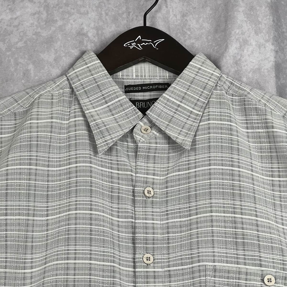 BRUNO Sueded Microfiber Men's Shirt Large Gray Button‎ Up Short Sleeve
